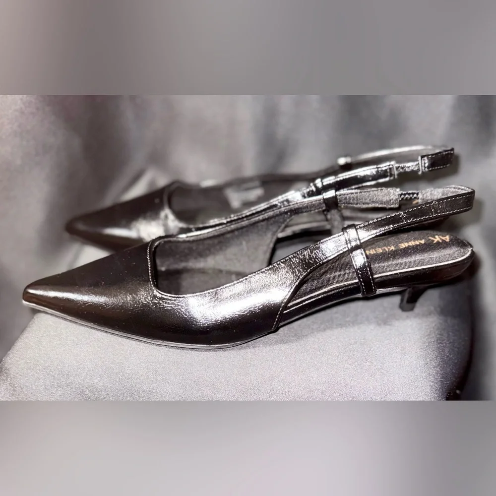Anne Klein Black Pointed-Toe Slingback Flats - Picture 2 of 2